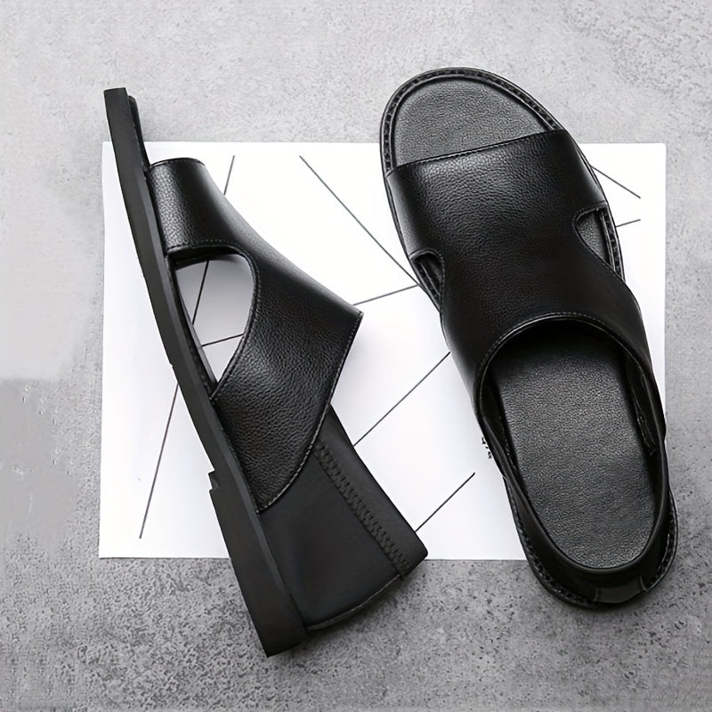 Riolio Men's Solid Color Open Toe Breathable Sandals, Comfy Non Slip Casual Durable Beach Water Shoes, Men's Footwear