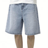 Riolio Men's Casual Denim Shorts with Pockets - Summer Streetwear Light Washed Knee-Length Shorts, Zipper & Button Closure, Geometric Pattern, Machine Washable Regular Fit for Daily Wear, Jean Shorts, Classic Five-Pocket Desi