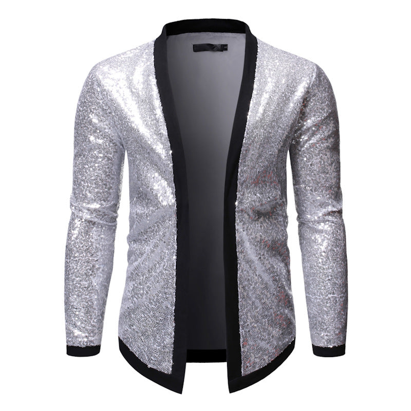Riolio Men's Casual Chic Jacket, Street Style Spangle Decoration Open-Front Cardigan Jacket For Party Dinner Performance