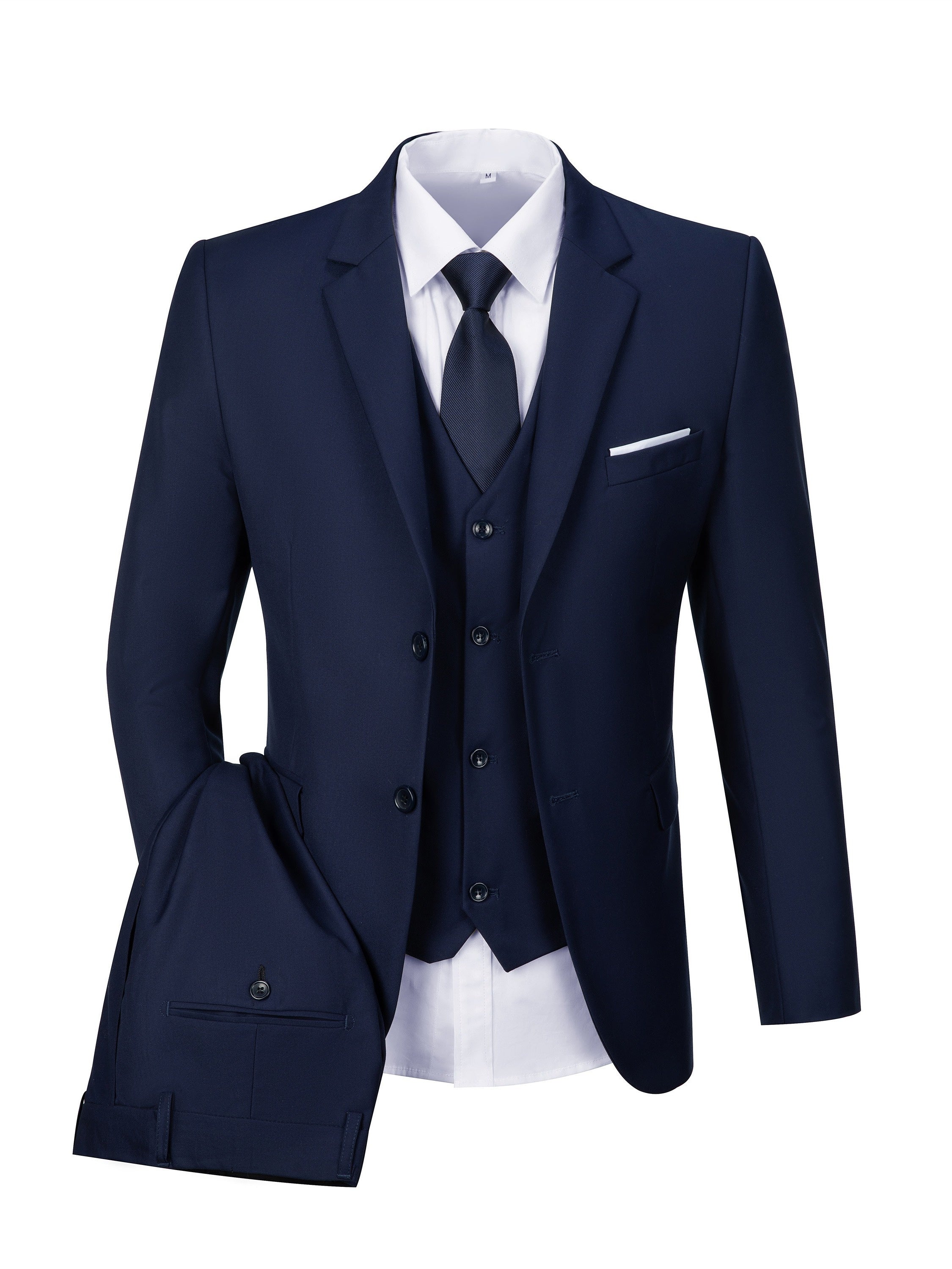 Riolio Men's Elegant 3pcs Light Blue Suit Set - Single Breasted Jacket with Lapel Collar, Matching Vest & Pants, Polyester Blend, Machine Washable - Ideal for Weddings, Parties, Business & Formal Occasions