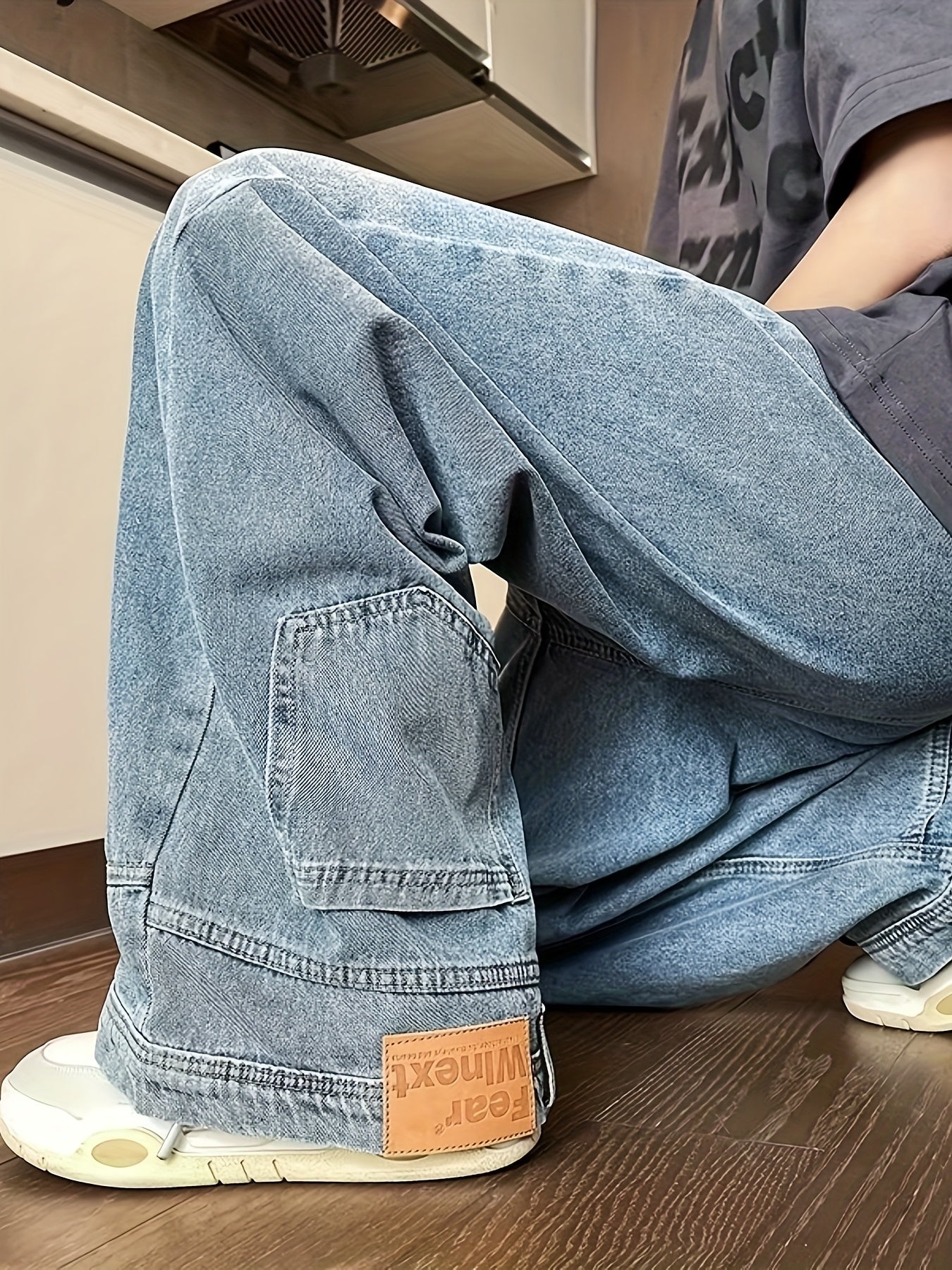 Riolio Reverse Pocket Design High Street Jeans, Men'S And Women'S Versatile Washed Wide Leg Retro Pants Suitable For All Seasons Casual