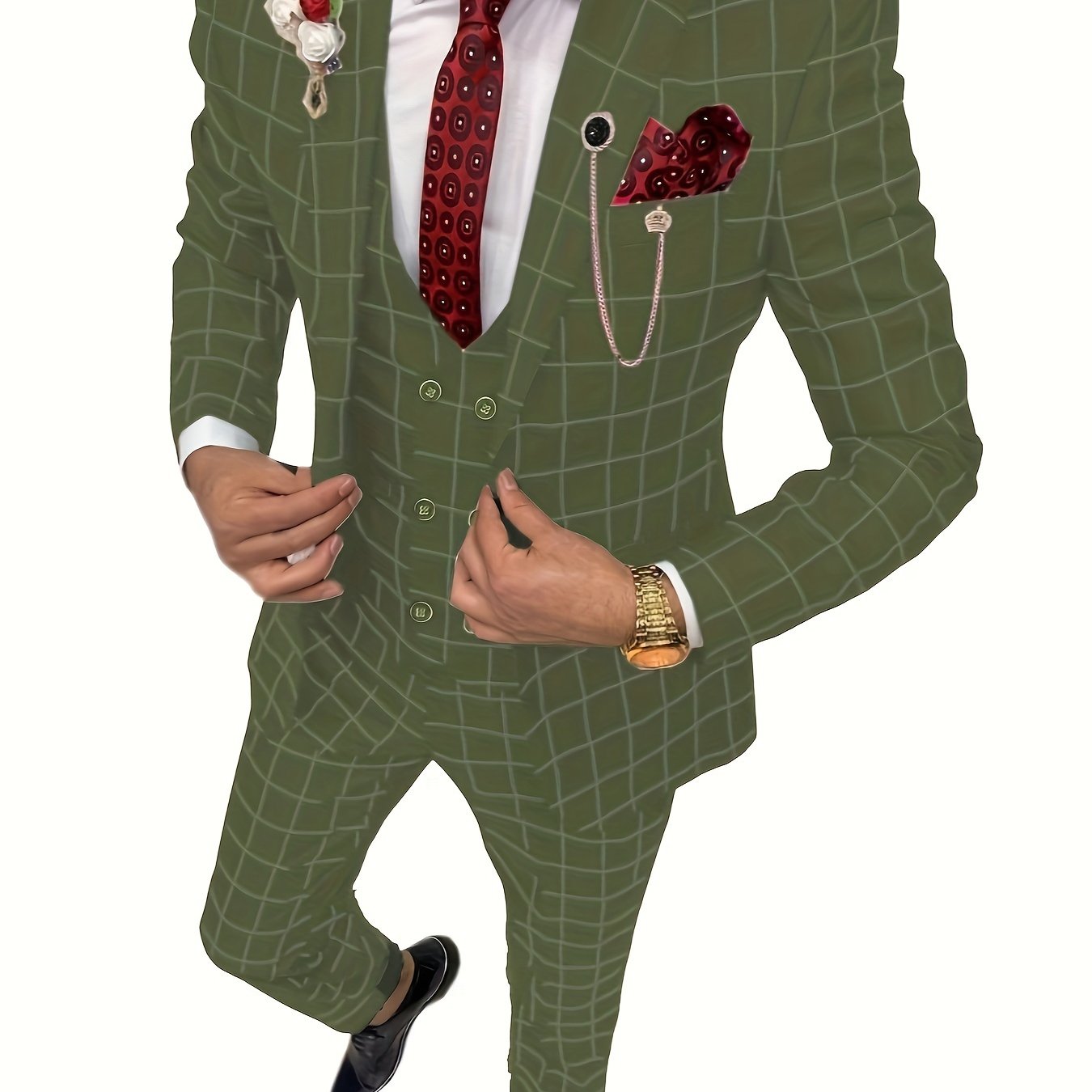 Riolio Mens Suit Plaid Tuxedos Business Suits Slim Fit Double Breasted