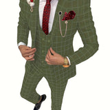 Riolio Mens Suit Plaid Tuxedos Business Suits Slim Fit Double Breasted