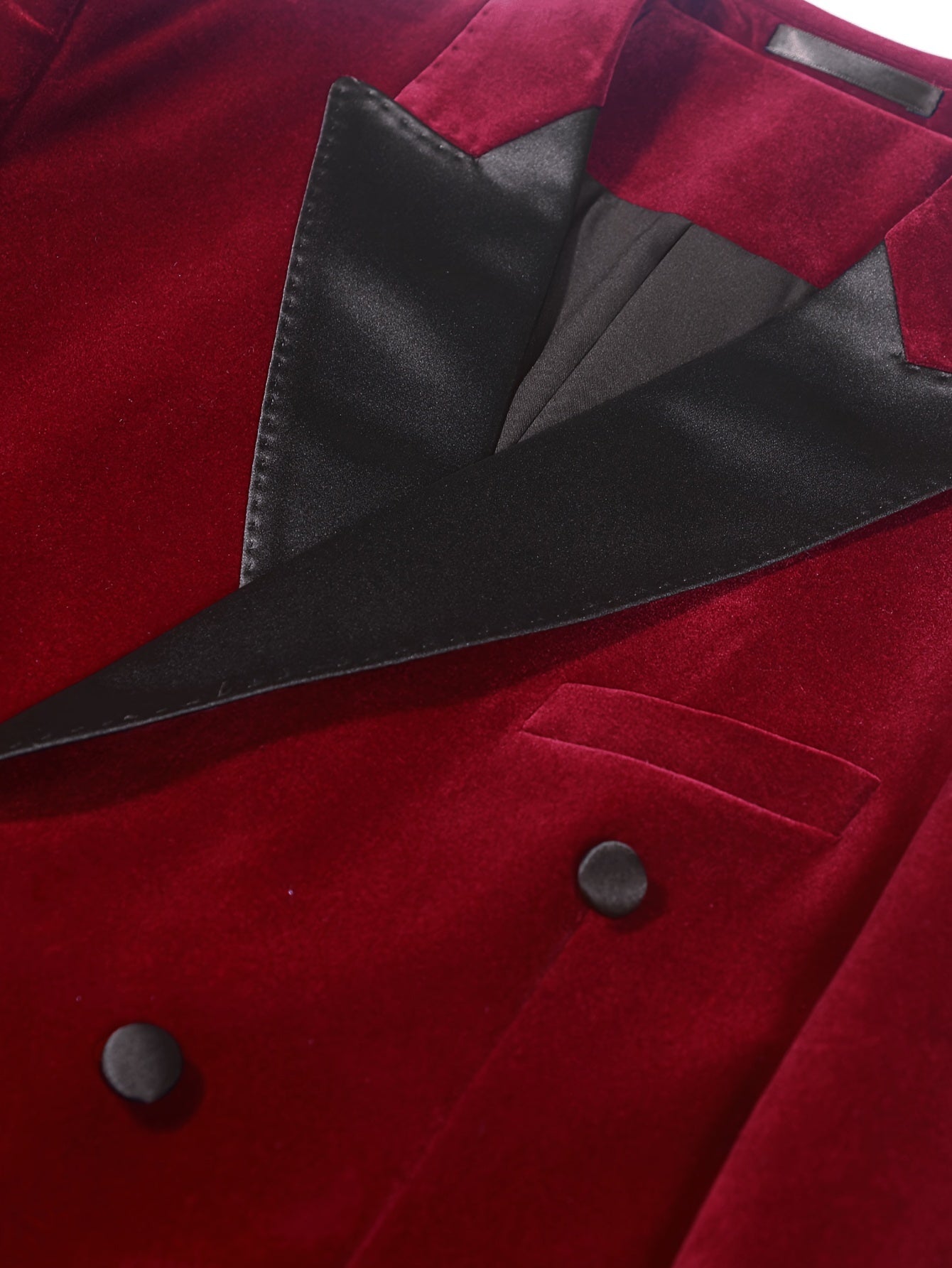 Riolio Men'S Elegant Red Velvet Blazer, Casual Style Double-Breasted Suit Jacket, Polyester 100%, Skinny Fit, Solid Color, All-Season, with Lapel Collar and Button Details