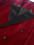 Riolio Men'S Elegant Red Velvet Blazer, Casual Style Double-Breasted Suit Jacket, Polyester 100%, Skinny Fit, Solid Color, All-Season, with Lapel Collar and Button Details