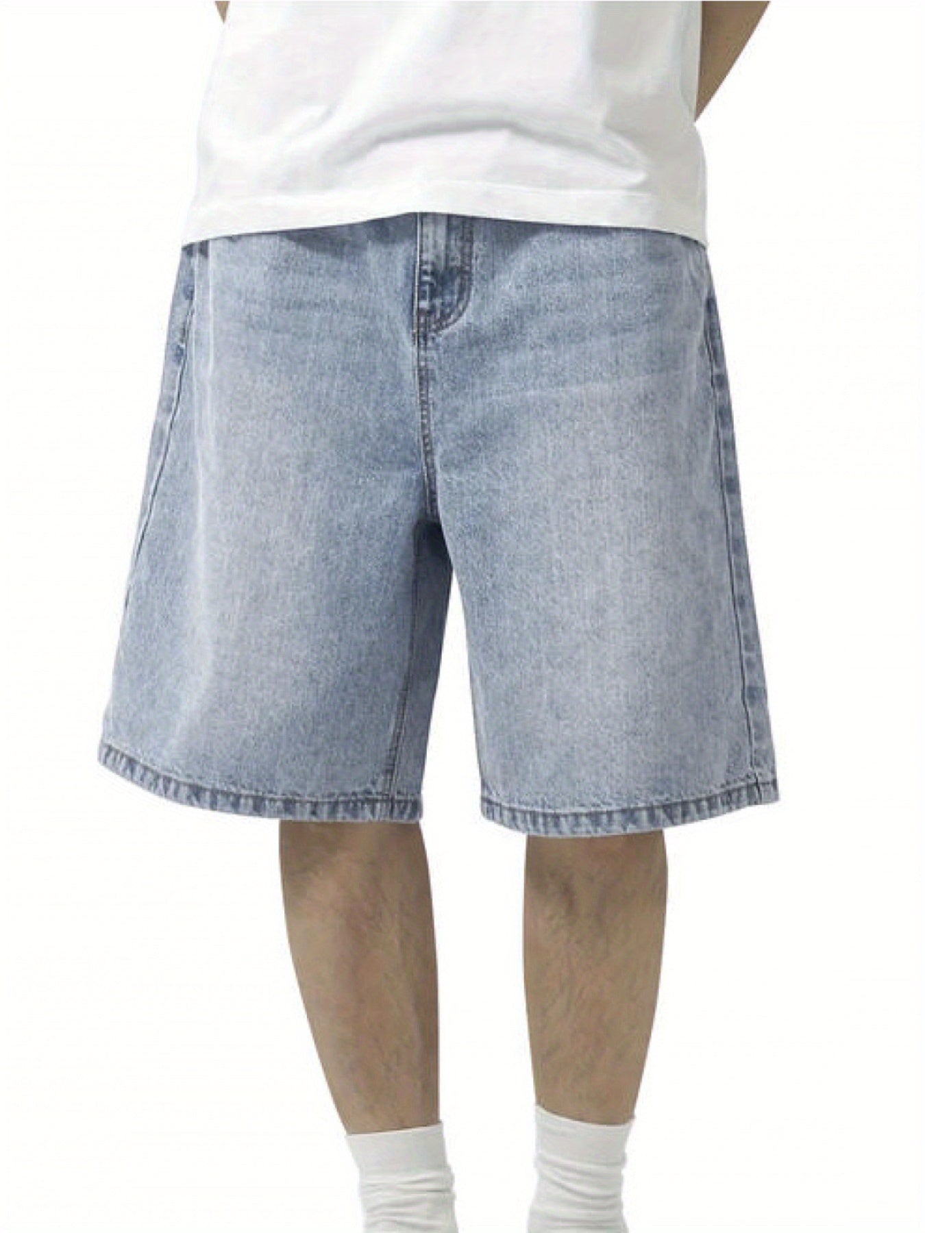 Riolio Men's Casual Denim Shorts with Pockets - Summer Streetwear Light Washed Knee-Length Shorts, Zipper & Button Closure, Geometric Pattern, Machine Washable Regular Fit for Daily Wear, Jean Shorts, Classic Five-Pocket Desi