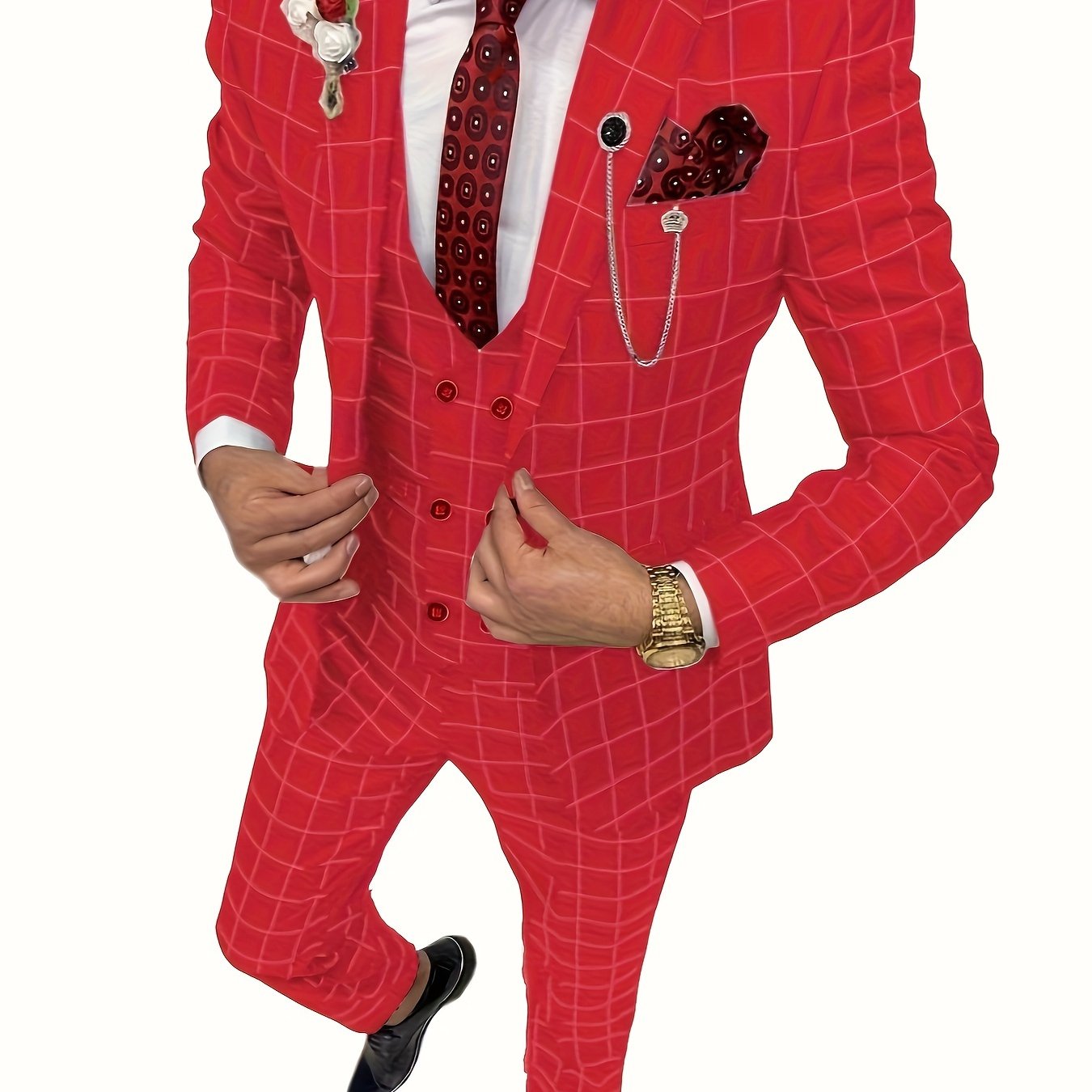 Riolio Mens Suit Plaid Tuxedos Business Suits Slim Fit Double Breasted