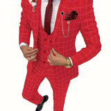 Riolio Mens Suit Plaid Tuxedos Business Suits Slim Fit Double Breasted