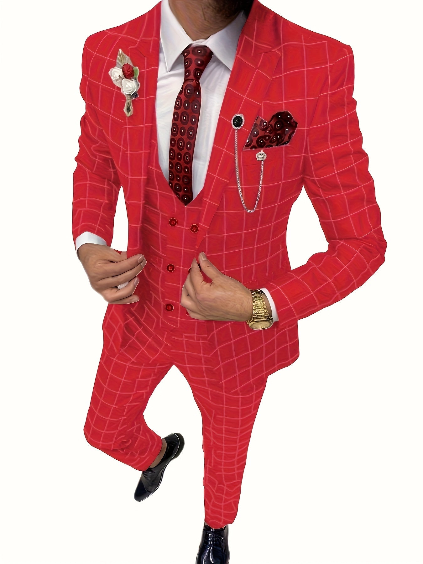 Riolio Mens Suit Plaid Tuxedos Business Suits Slim Fit Double Breasted