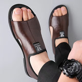 Riolio Men's Casual Slip-On Sandals - Black Open Toe Shoes with Rubber Sole, Comfortable for Spring/Summer Outdoor Wear, Strappy Sandals