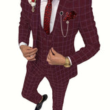 Riolio Mens Suit Plaid Tuxedos Business Suits Slim Fit Double Breasted