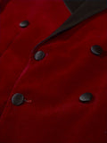Riolio Men'S Elegant Red Velvet Blazer, Casual Style Double-Breasted Suit Jacket, Polyester 100%, Skinny Fit, Solid Color, All-Season, with Lapel Collar and Button Details