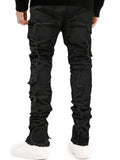 Riolio Men's Y2K Stacked Straight Leg Jeans - Distressed Ripped Details, Loose Fit Hip Hop Streetwear Denim Pants, Solid Color All-Season Casual Outfits, Streetstyle Clothing, Layered Denim Look, Durable Denim Fabric