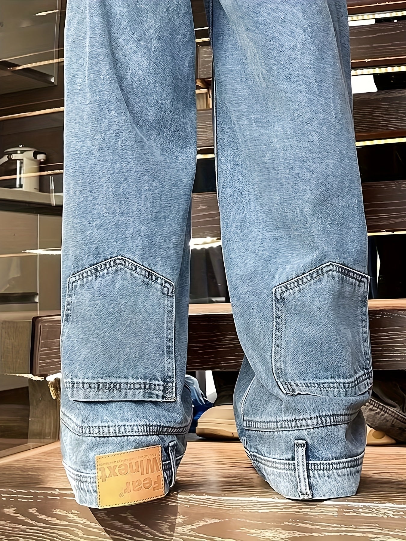 Riolio Reverse Pocket Design High Street Jeans, Men'S And Women'S Versatile Washed Wide Leg Retro Pants Suitable For All Seasons Casual