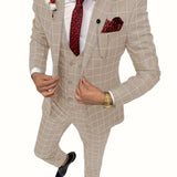 Riolio Mens Suit Plaid Tuxedos Business Suits Slim Fit Double Breasted