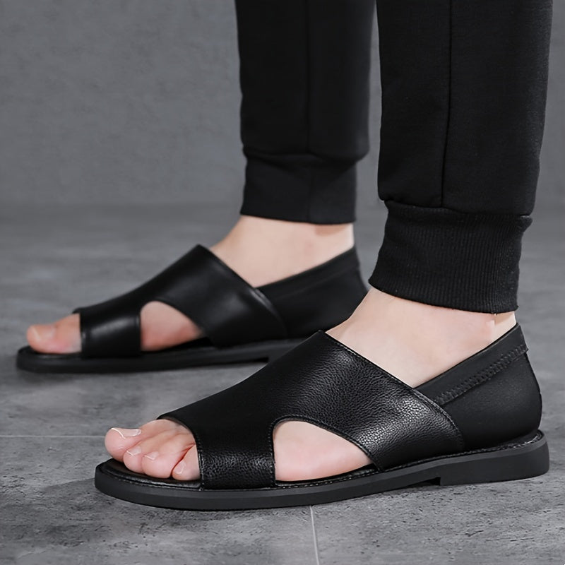 Riolio Men's Solid Color Open Toe Breathable Sandals, Comfy Non Slip Casual Durable Beach Water Shoes, Men's Footwear