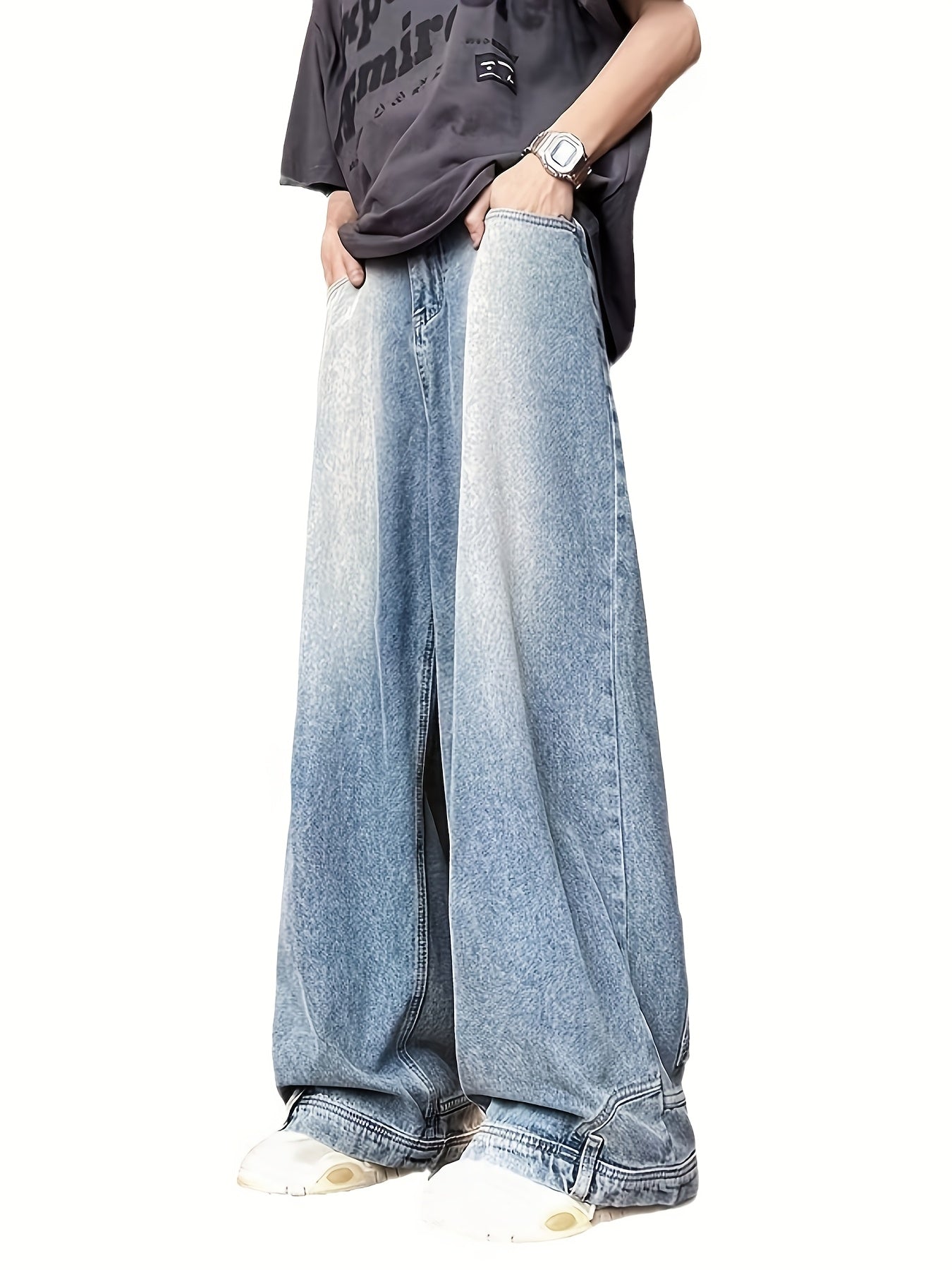 Riolio Reverse Pocket Design High Street Jeans, Men'S And Women'S Versatile Washed Wide Leg Retro Pants Suitable For All Seasons Casual
