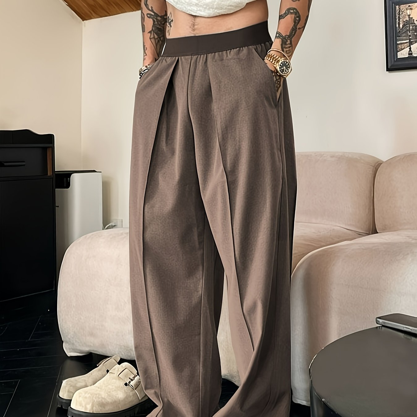 Riolio Men'S Casual Pants with a Relaxed Fit And Elastic Waistband, Featuring Contrasting Colors.