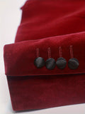 Riolio Men'S Elegant Red Velvet Blazer, Casual Style Double-Breasted Suit Jacket, Polyester 100%, Skinny Fit, Solid Color, All-Season, with Lapel Collar and Button Details