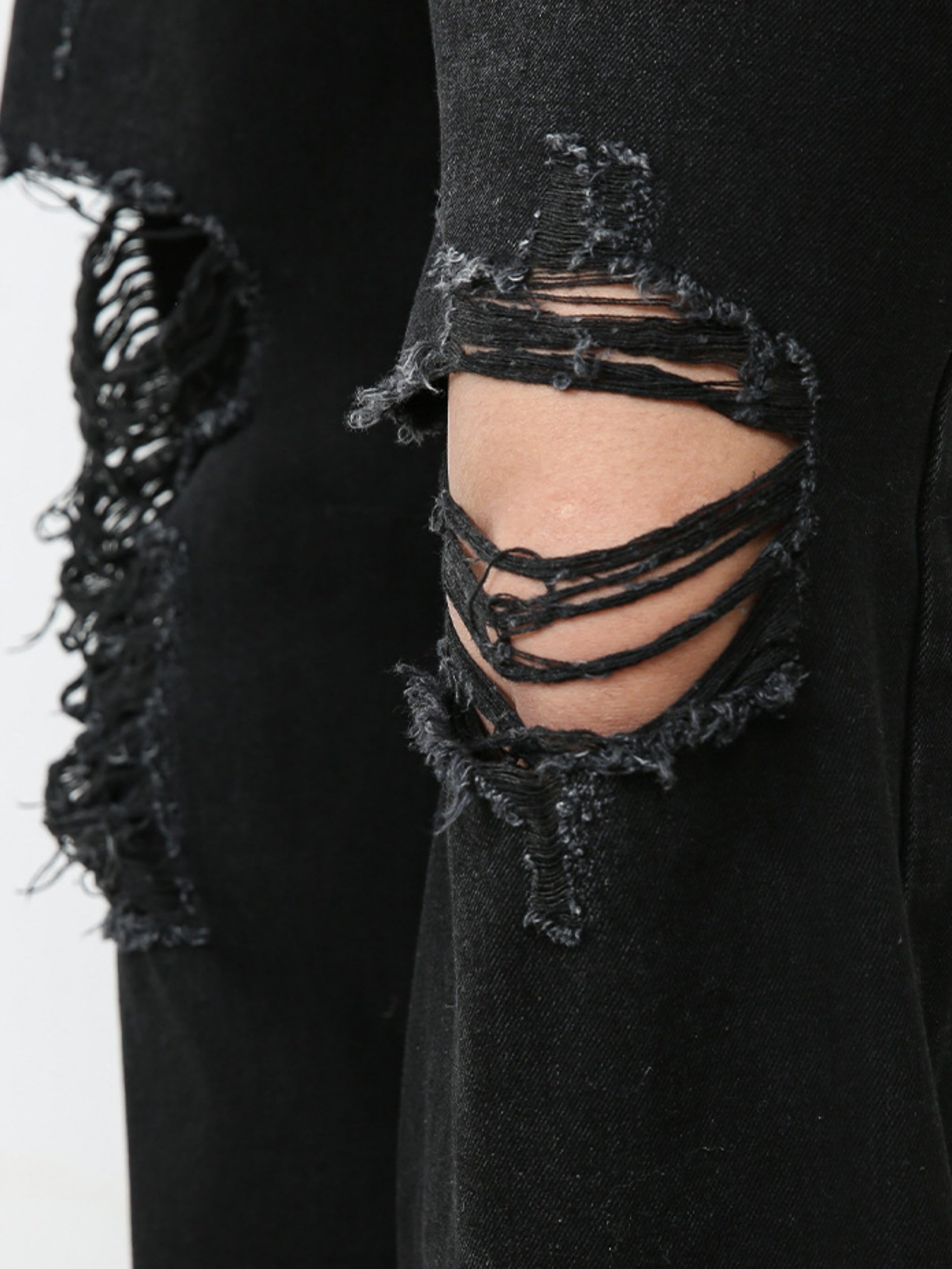 Riolio Men's Black Ripped Jeans - Distressed Denim, Loose Fit, Cotton Blend, Casual Streetwear for Skateboarding & Parties