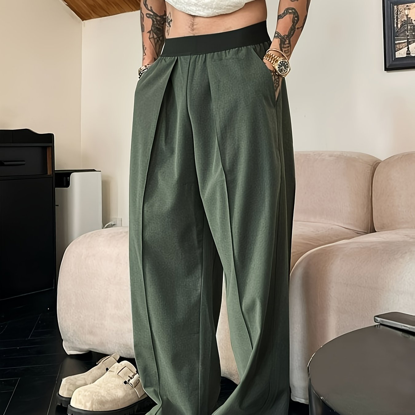 Riolio Men'S Casual Pants with a Relaxed Fit And Elastic Waistband, Featuring Contrasting Colors.