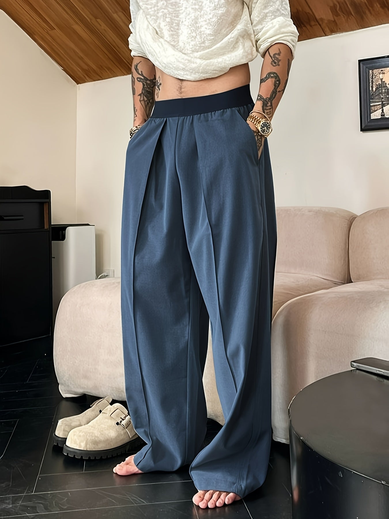 Riolio Men'S Casual Pants with a Relaxed Fit And Elastic Waistband, Featuring Contrasting Colors.