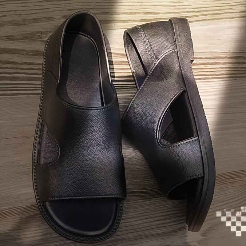 Riolio Men's Solid Color Open Toe Breathable Sandals, Comfy Non Slip Casual Durable Beach Water Shoes, Men's Footwear