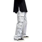 Riolio Black/white Cargo Pants Men Fashion Loose Straight Wide Leg Pants Men Streetwear Hip-hop Pocket Casual Pants Mens Trousers