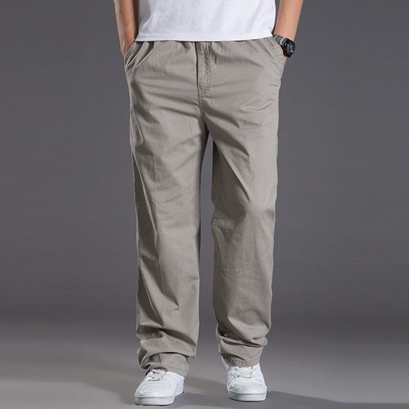 Riolio Mens casual Cargo Cotton pants men pocket loose Straight Pants Elastic Work Trousers Brand Fit Joggers Male Super Large Size 6XL