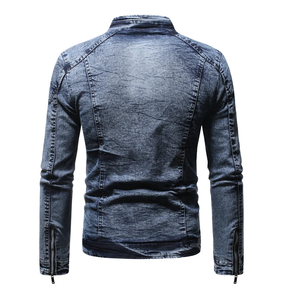 Riolio Fashion Spring Casual Jacket Mens Velvet Streetwear Denim Jacket  Stand Collar Jean Jackets Male Slim Fit Coat Outerwear