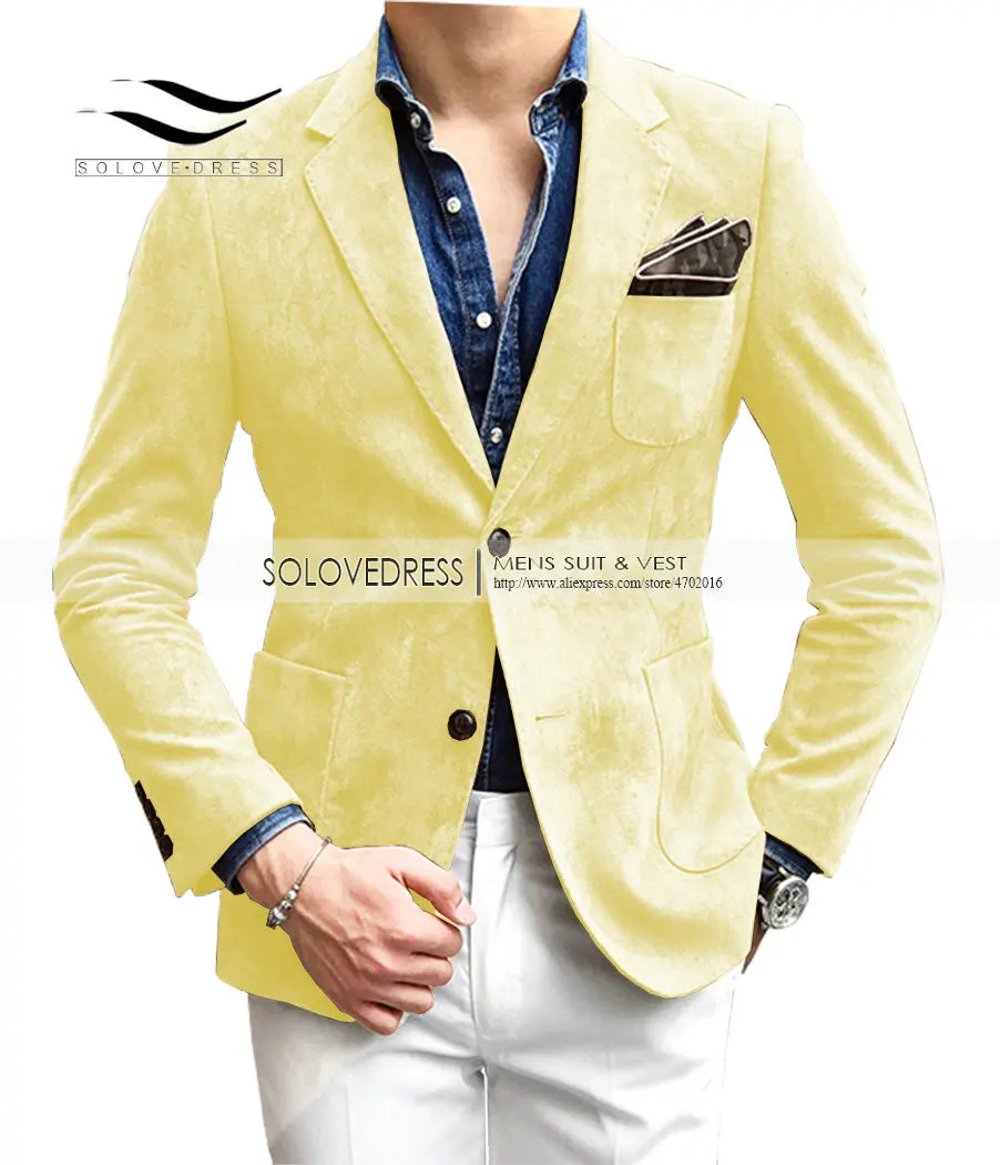 Riolio Flannel Brown Men's suit Fashion Green Jacket Blazer Prom Party Dinner Black Business Coffe Waistcoat Tuxedo  Jacket For Wedding