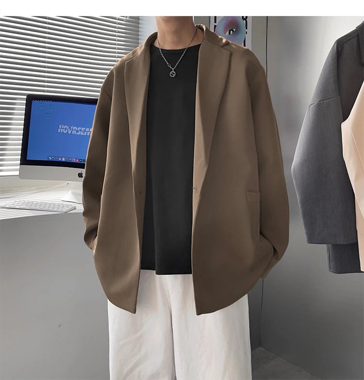 Riolio Korean-style Men Casual Blazers Male One Button Suit Jackets Daily Business Streetwear All-match Simple Suit-tops