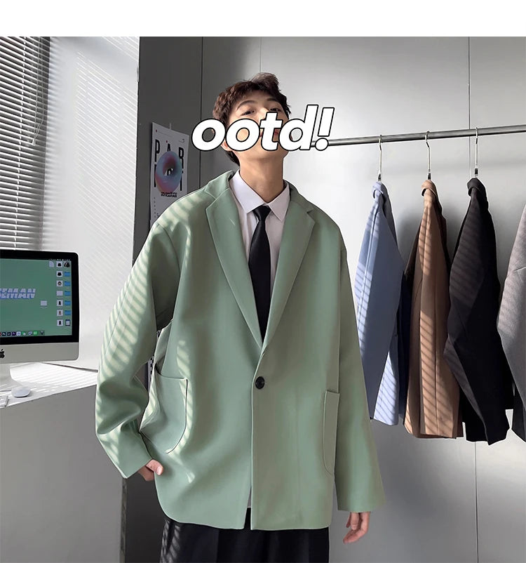 Riolio Korean-style Men Casual Blazers Male One Button Suit Jackets Daily Business Streetwear All-match Simple Suit-tops