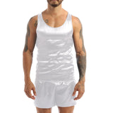 Riolio Men Satin Pajamas Pyjamas Set Sleepwear Pijama Summer Homewear Sleeveless Tops Shorts Suit Two Piece Set Men Sleepwear