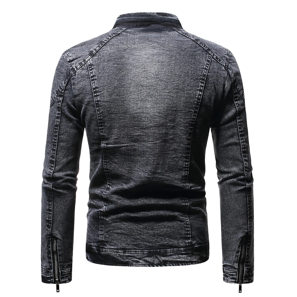 Riolio Fashion Spring Casual Jacket Mens Velvet Streetwear Denim Jacket  Stand Collar Jean Jackets Male Slim Fit Coat Outerwear