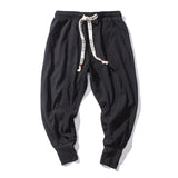 Riolio Cotton Linen Harem Pants Men Solid Elastic Waist Streetwear Joggers New Baggy Drop-crotch Pants Casual Trousers Men