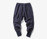 Riolio Cotton Linen Harem Pants Men Solid Elastic Waist Streetwear Joggers New Baggy Drop-crotch Pants Casual Trousers Men