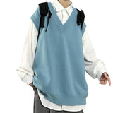 Men Sweater Vest V Neck Solid Color Sleeveless All Match Spring Sweater for School Male Pullovers Men's Clothing Streetwear