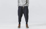 Riolio Cotton Linen Harem Pants Men Solid Elastic Waist Streetwear Joggers New Baggy Drop-crotch Pants Casual Trousers Men