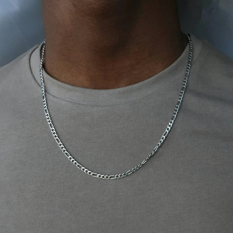 Riolio Fashion New Figaro Chain Necklace For Men Punk Silver Color Stainless Steel Long Necklace Men Hip Hop Jewelry Gift