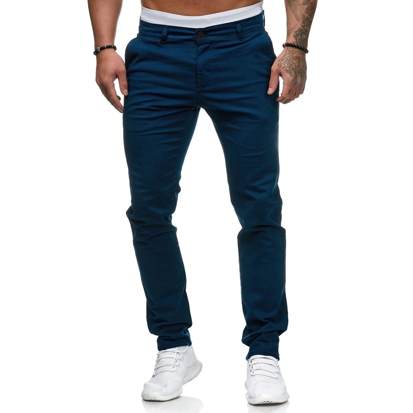 Riolio New Men's Solid Color Casual Cotton Trousers Slim Straight Business Pants All-match Trousers