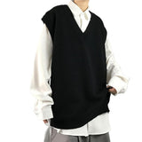 Men Sweater Vest V Neck Solid Color Sleeveless All Match Spring Sweater for School Male Pullovers Men's Clothing Streetwear