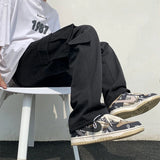 Riolio Black/white Cargo Pants Men Fashion Loose Straight Wide Leg Pants Men Streetwear Hip-hop Pocket Casual Pants Mens Trousers