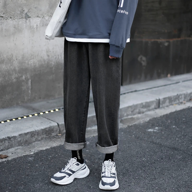 Riolio Wide legs Jeans Men Fashion Retro Solid Color Casual Straight Jean Pants Mens Streetwear Hip Hop Denim Pants Mens Trousers M-3XL