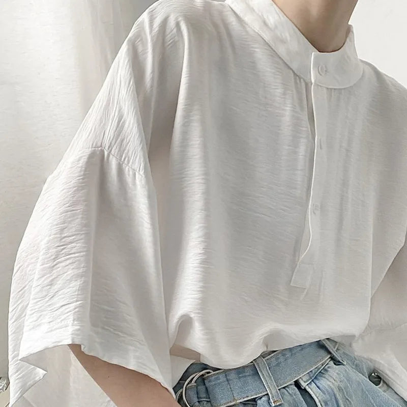 Riolio Summer Oversize Shirt Men's Fashion Black White Casual Shirt Men Streetwear Korean Loose Short Sleeve Shirts Mens Pullover Shirt