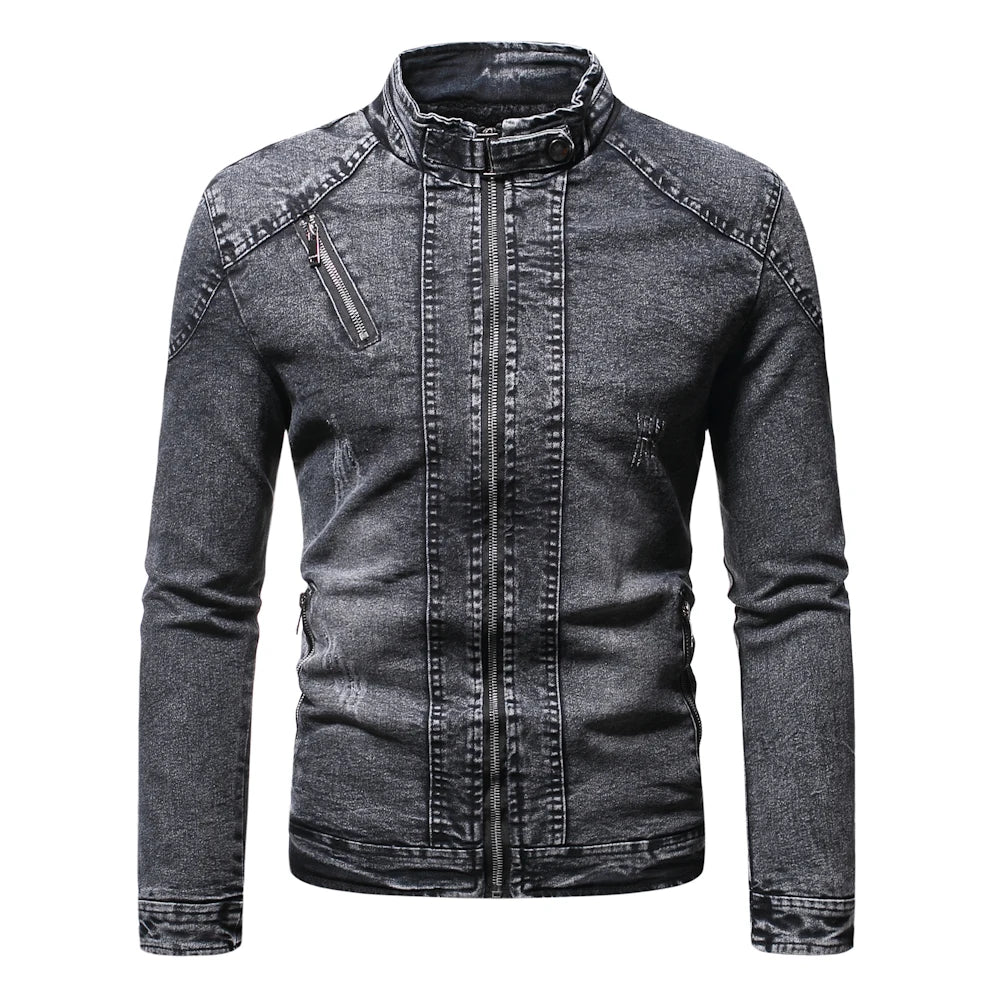 Riolio Fashion Spring Casual Jacket Mens Velvet Streetwear Denim Jacket  Stand Collar Jean Jackets Male Slim Fit Coat Outerwear