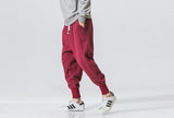 Riolio Cotton Linen Harem Pants Men Solid Elastic Waist Streetwear Joggers New Baggy Drop-crotch Pants Casual Trousers Men