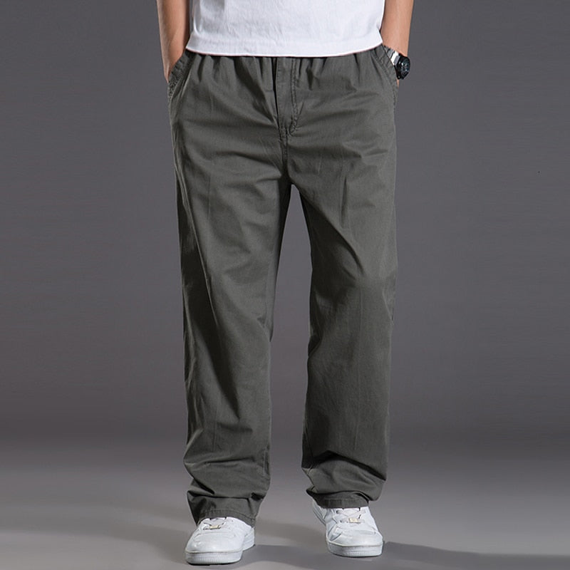 Riolio Mens casual Cargo Cotton pants men pocket loose Straight Pants Elastic Work Trousers Brand Fit Joggers Male Super Large Size 6XL