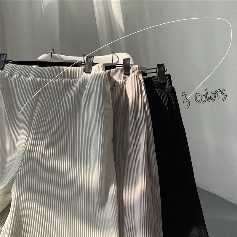 Riolio Pleated Pants Men Summer Straight Casual Pants Men Japanese Streetwear Loose Ice Silk Pants Mens Wide Leg Pants Man Trousers