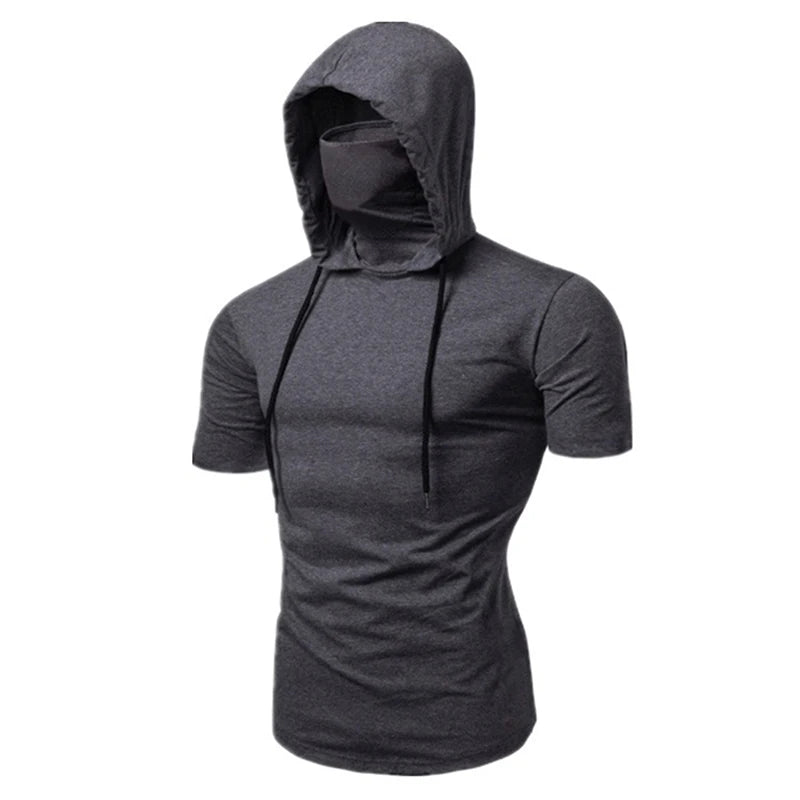 Riolio New Hooded T-shirt Men Fashion Style Personality Stretch Leisure Sport Shirt Ninja Suit Short-sleeved T-shirt Mask Suit Tops